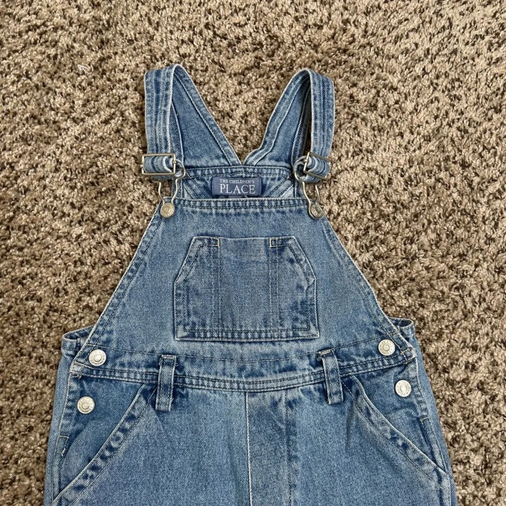 The Children's Place Denim Overalls Unisex 24 M Blue Carpenter Snap Inseam Y2K